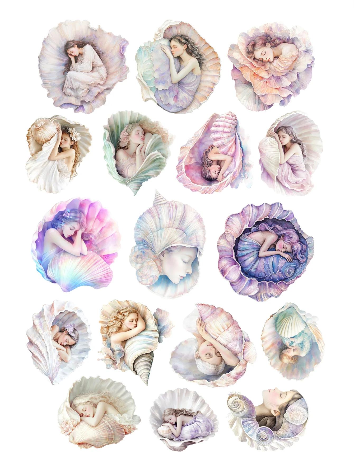 

1 set Watercolor Shell Beauty Mermaid Ocean Goddesss Stickers Diary Notebook Planner /Handbook DIY Letter Adesivos Flower Daily белый