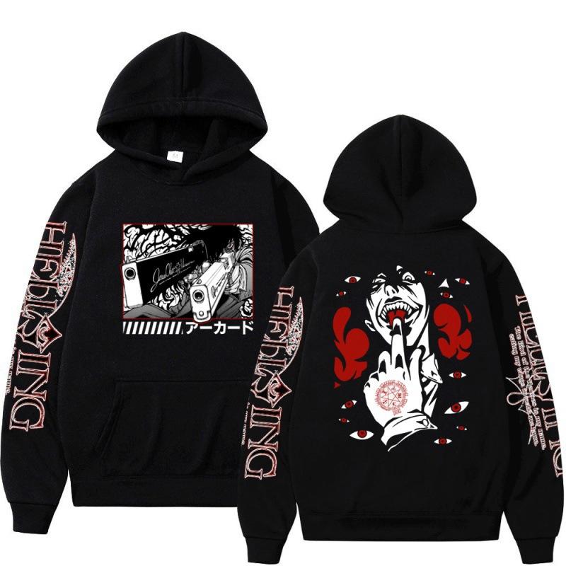 Hellsing Printed Hoodies Men Women Sweatshirt Hooded Unisex Trendy Loose Pullovers Casual Tracksuit XS чёрный
