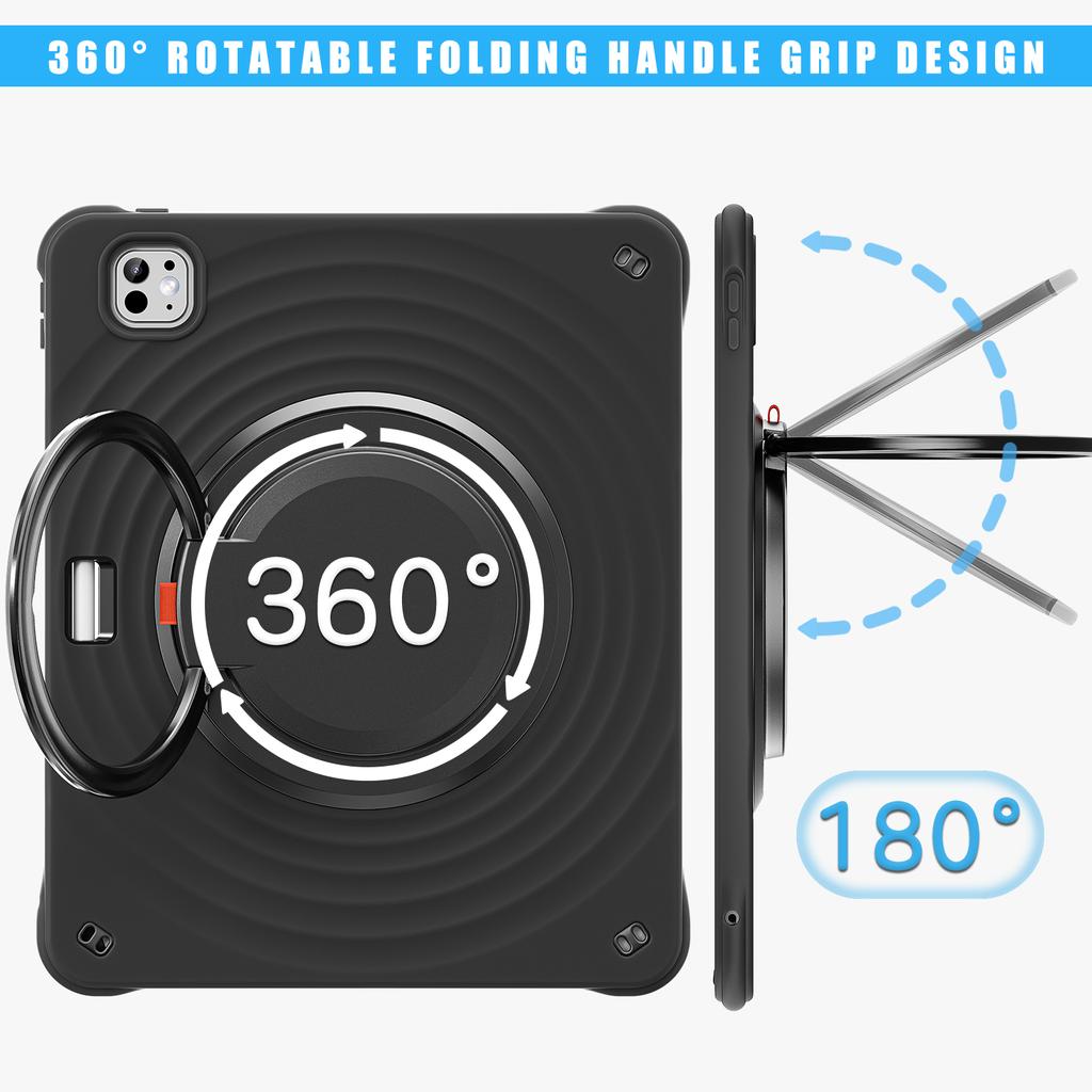 For iPad Pro 13 (2024) Case with Shoulder Strap Kickstand PC+Silicone+TPU Tablet Cover