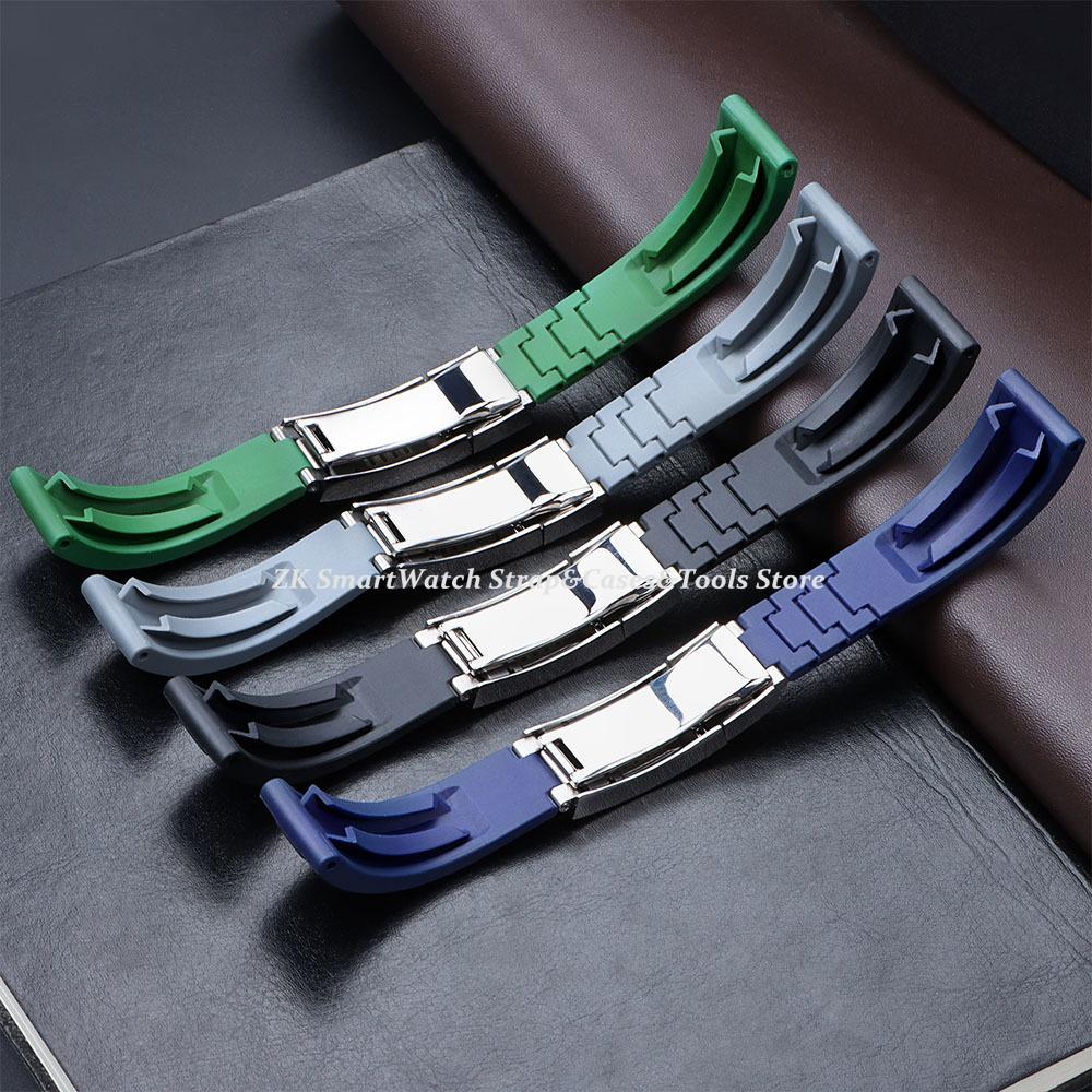 Rubber Watch Strap for Rolex Yacht Daytona Submarine Black Green Water Ghost  Stainless Steel Folding Buckle Wristband Belt 20mm