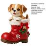 Puppy in Boots Figurine Christmas Santa Boot Resin Figurine, Cute Dog Holiday Tabletop Decor with Seasonal Living Room Accents Bow Bell Holly, Festive