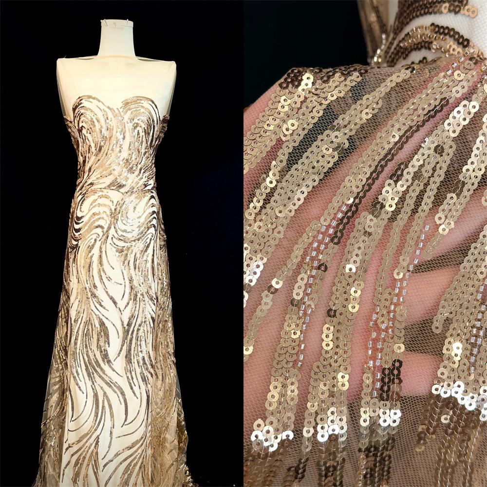 African French Beaded Lace Fabric 2025 High Quality Lace Embroidered Nigerian 3d Sequins Tulle Lace 5 Yards For Sew Party Dress