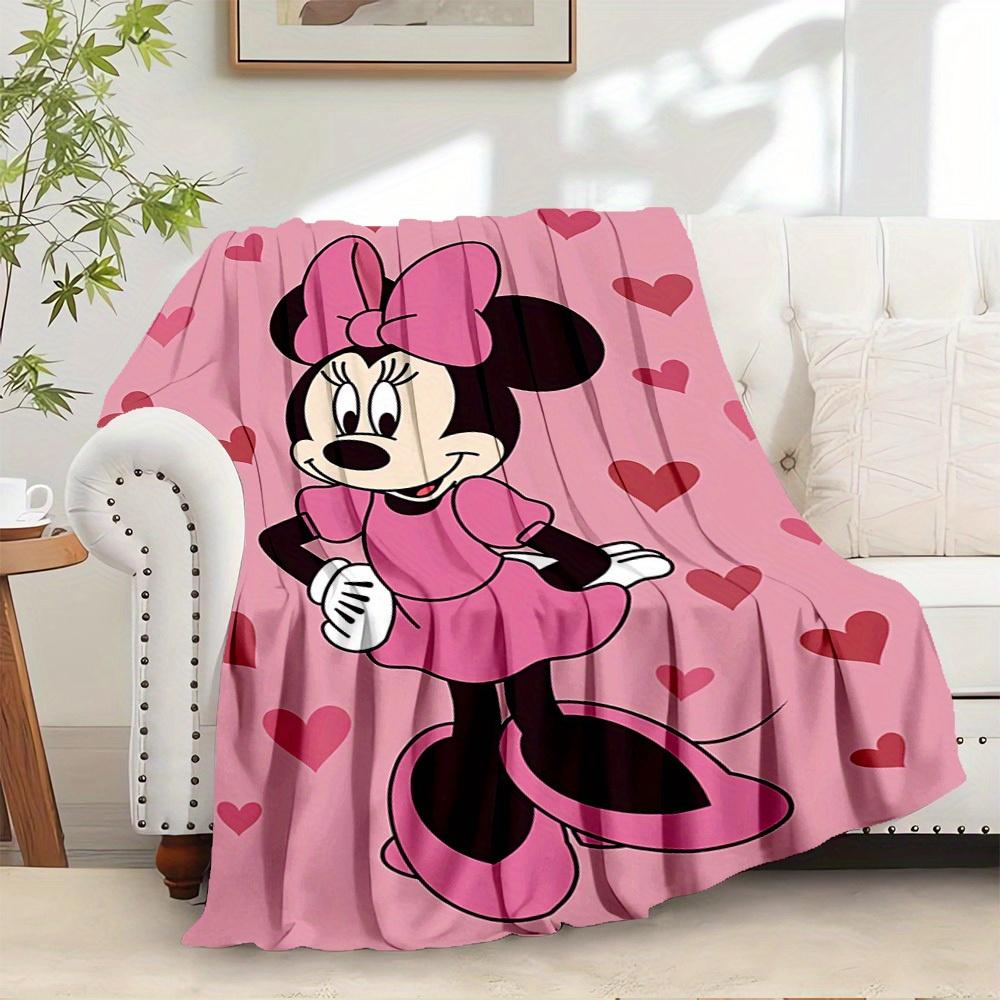 1pc Flannel Minnie Mouse Pink Heart Print Throw Blanket 75x90cm