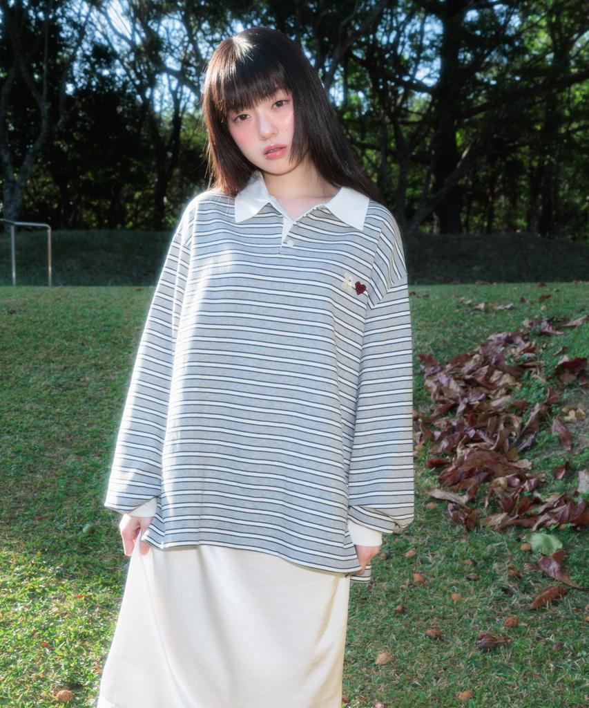 ROSEFRANTZ Stripe Collar Long Sleeve [Gray]