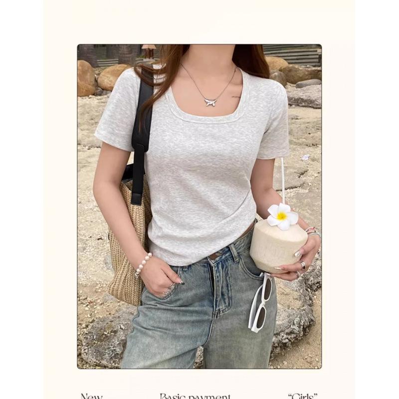 Quality square neck short-sleeved T-shirt women's summer new basic inner top