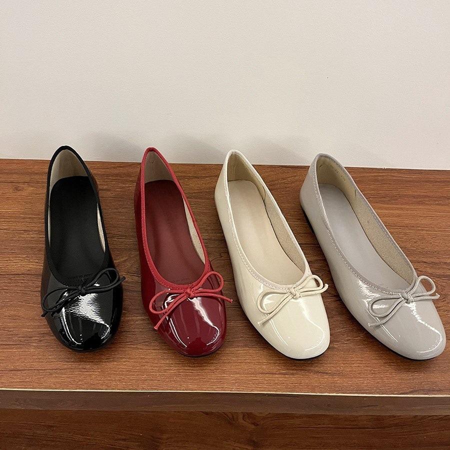 Bow Fairy Shallow Mouth Single Shoes Female Spring and Autumn New French Retro Gentle Niche Evening Breeze Flat-soled Beanie Shoes