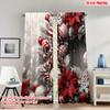 2pcs 2D Flat Printing High-Quality Christmas Curtains Christmas Wreath Snowflakes Ornaments Digital Printed Polyester Drapes