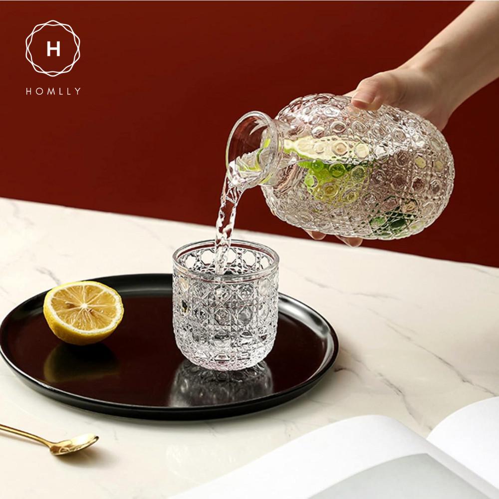 Homlly Clive Clear Bedside Carafe with Glass Cup for Bedroom or Kitchen