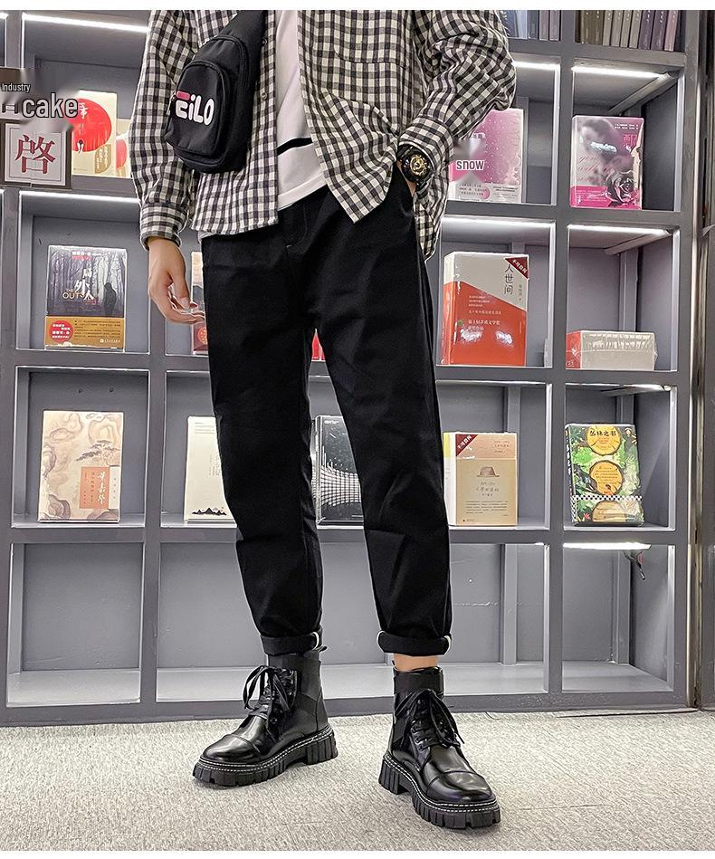 Herren Schwarze Leder High-Top Motorradstiefel im Britischen Stil