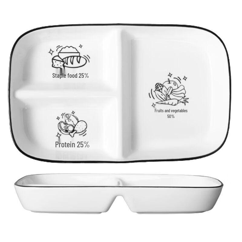 Prato de Refeição Cerâmico Nierxin com 3 Compartimentos para Controle de Porções
