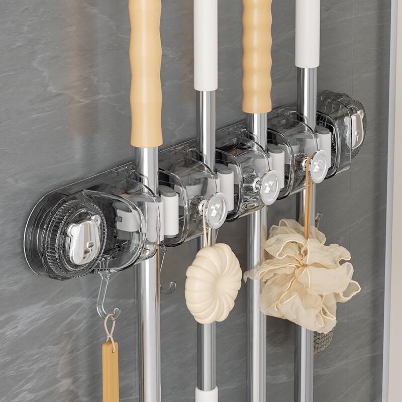 MDNG Adhesive Wall Mop and Broom Holder with Hooks