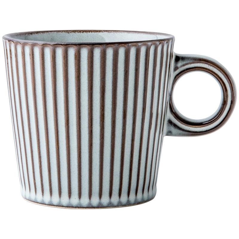 Vintage Relief Striped Retro Ceramic Cup Latte Coffee Cup 300Ml Kiln Glaze Cup