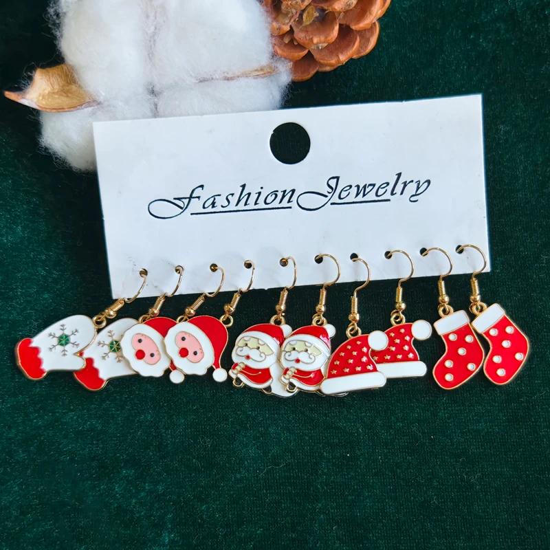 Xiaomi 15Pairs Cute Christmas Earrings Colorful Cartoon Santa Claus Hook Earrings Versatile Style Suitable for Christmas Gifts