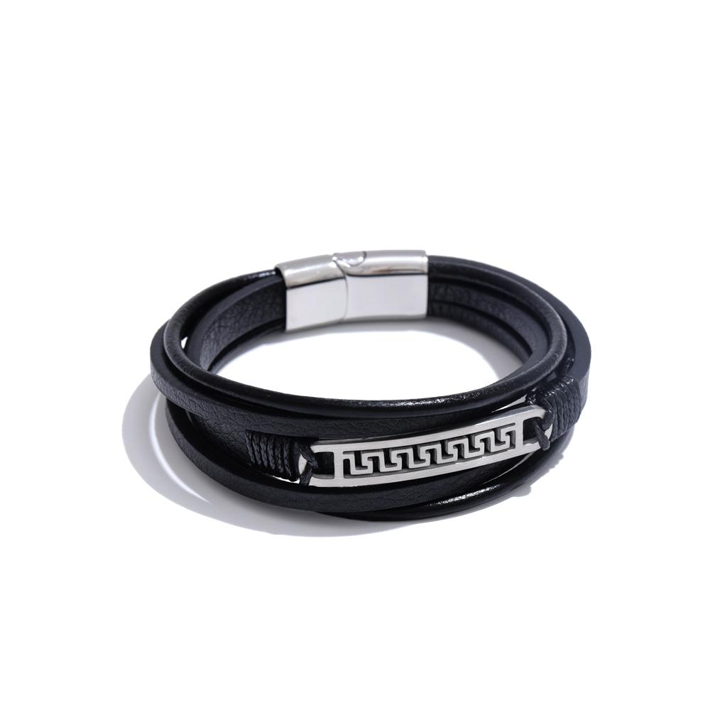 

Yhpup 72mm Stylish Unique Black Leather Layered Men Wrist Bracelet Bangle Vintage Stainless Steel Charm Trendy Jewelry