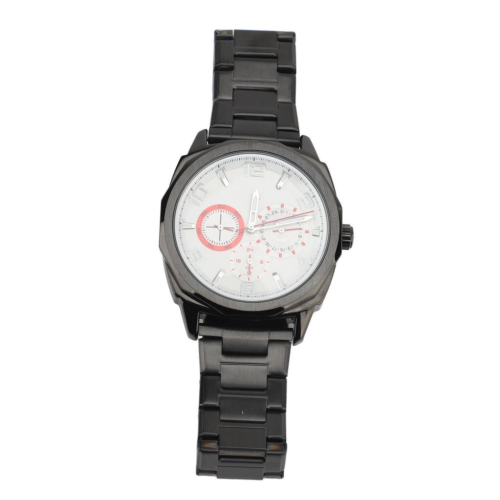 Men Quartz Watch Stainless Steel 30m Waterproofing Luminous Business Wristwatch for Travel Outdoor Black Shell Silver