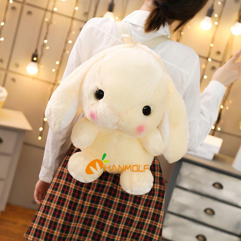 50Cm Lop Ears Rabbit Plush Backpack Stuffed Fluffy Shy Cartoon Animal Double Shoulders Bag Belt Adjustable Plushie Shopping Bag
