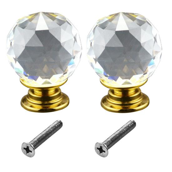 2Pcs 30mm Ball Shaped Crystal Glass Zinc Alloy Base Pull Handle Knob for Cabinet
