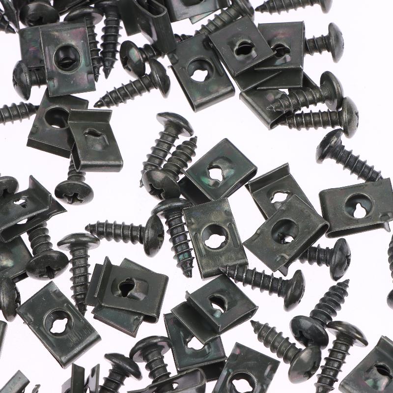 40/100Pcs Anti-Rust Protection Clip Screw Iron Sheet Kit Self Tapping Screws Fastener Clip For Car Moto U-Type Clip With Screw