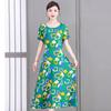 2023 Plus Size Floral Summer Cotton Dress for Middle-Aged Women