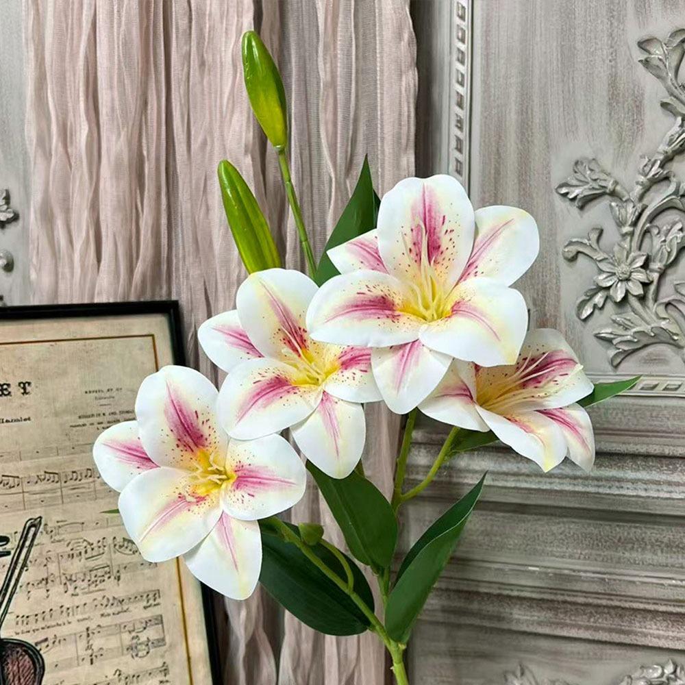 65cm Artificial Lily Flower 3D Printing Wedding Bridal Bouquet Fake Lily Bouquet  Living Room Decor