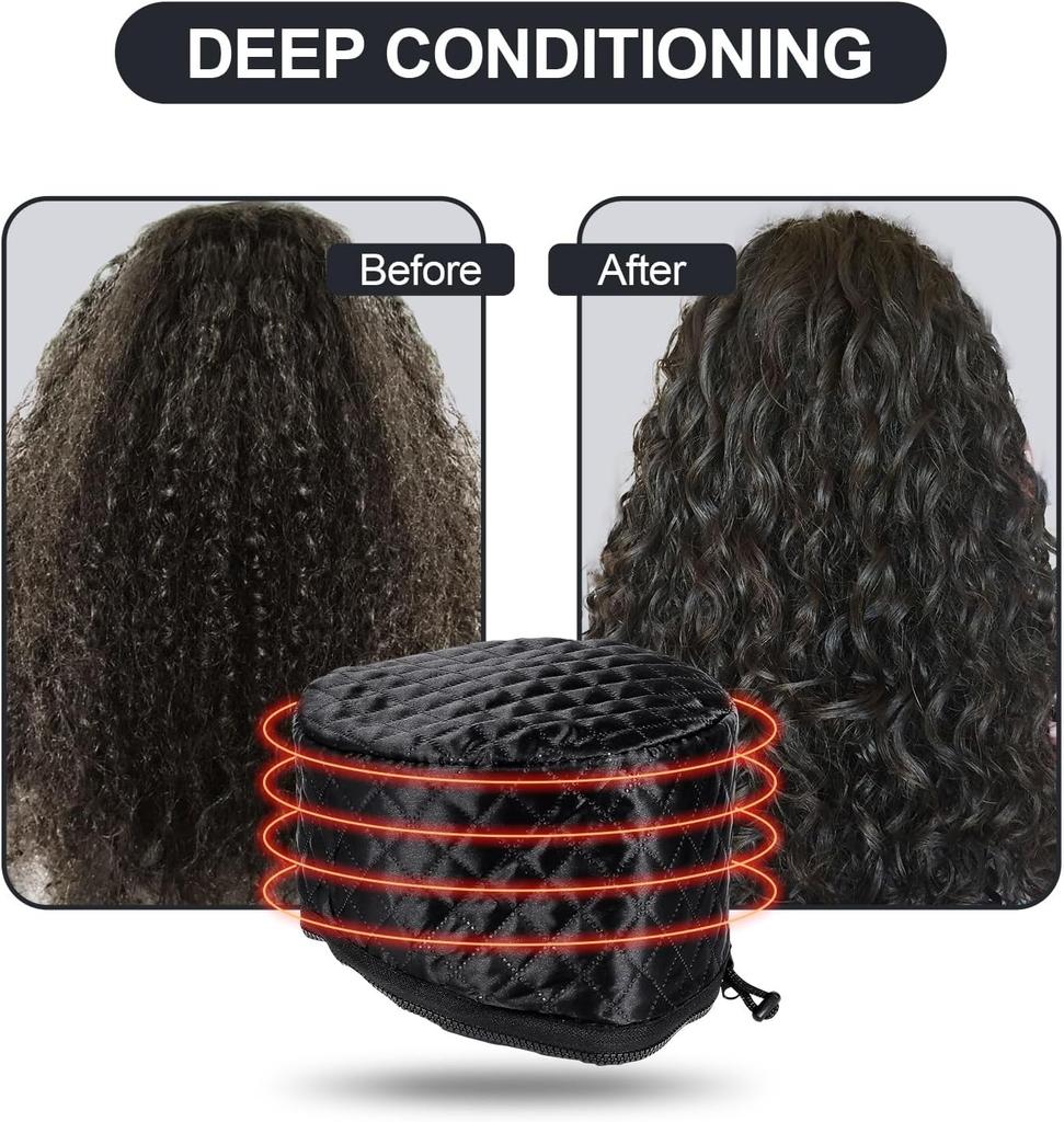 Electric Hair Steamer Cap, Hair Care Hat Heating Cap with 10 Gears Temperature and Timer Control, Thermal Heat Cap for Black Hai