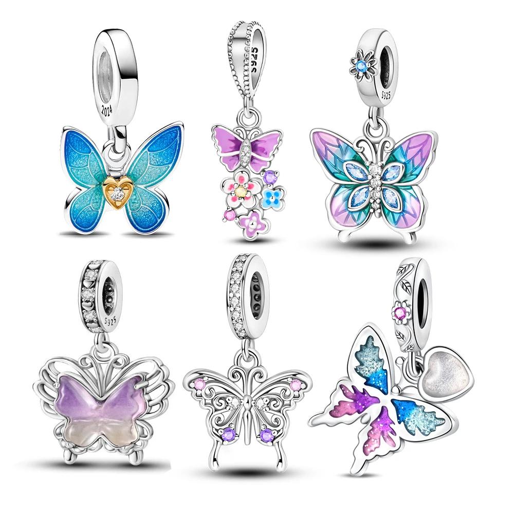 Copper Spring Butterfly Series Blue Dream Butterfly Fit Original Bracelet Women'S Charms For Jewelry Making