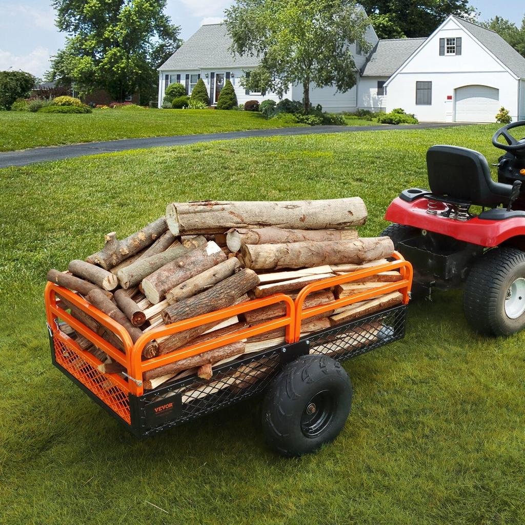 Robuuste Stalen ATV Kiepwagen, Laadvermogen 1500 Pond 15 Kubieke Voet, Trekhaak Kiepwagen Tuinwagen, met Afneembare Zijkanten en 2 Banden, voor