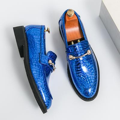 Fashion Hot Selling Men's Glossy Leather Shoes Europe America Luxurious Blue High-end Banquet Dress Shoes Men's Loafers Free Delivery
