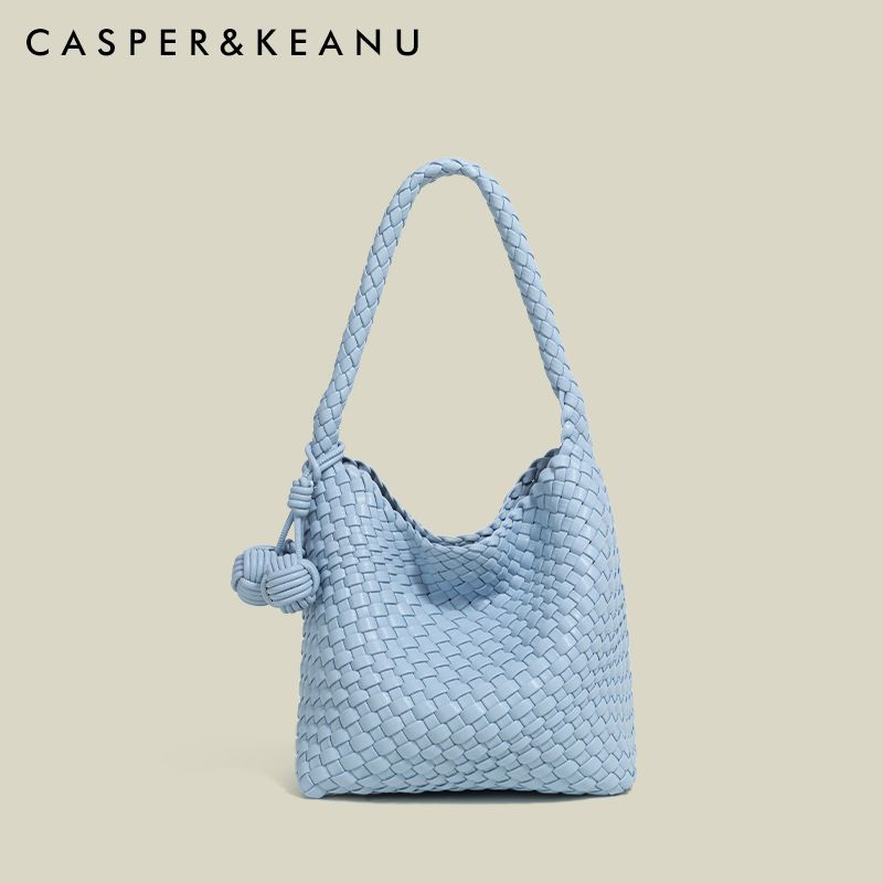 

Casper & Keanu Hand-Woven Bucket Vegetable Basket Bag Women 2025 New Summer High-Grade All-Matching Handbag Blue