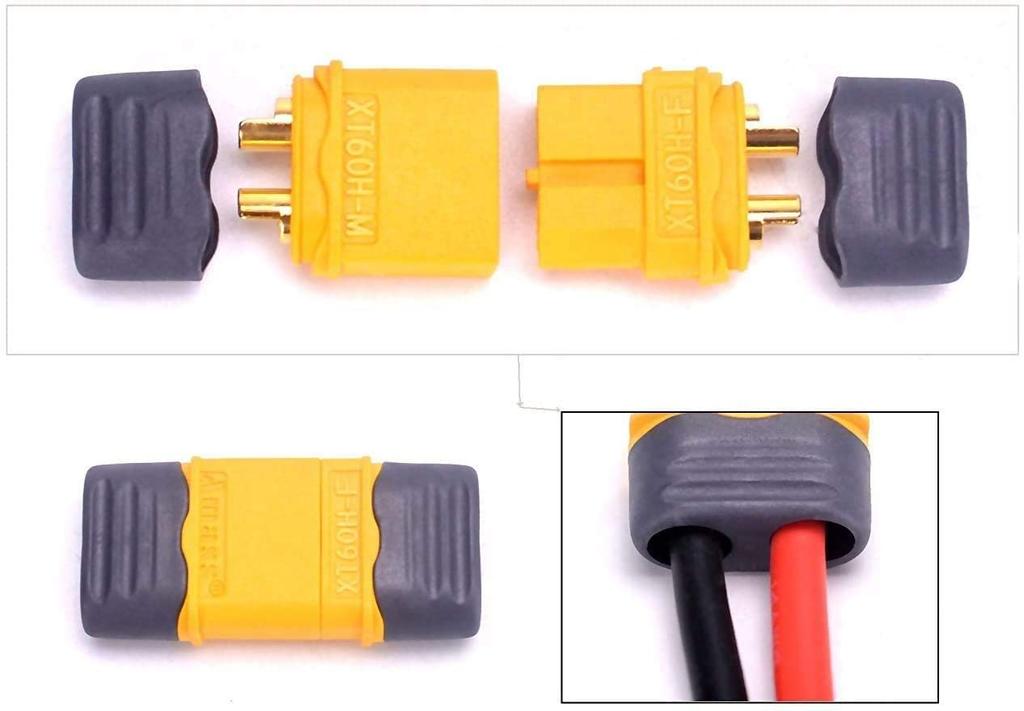 2 Pairs XT60 Male-Female Connectors with 150mm 12AWG Wire | Gold-Plated for High Conductivity | Ideal for LiPo Battery FPV Drone | Yellow, Plastic