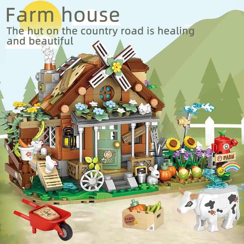 Lustige 899 Stück Mini Stadt Freund Bauernhaus Bausteine Windmühle Architektur Steine Figur Lernspielzeug für Kinder Geschenke