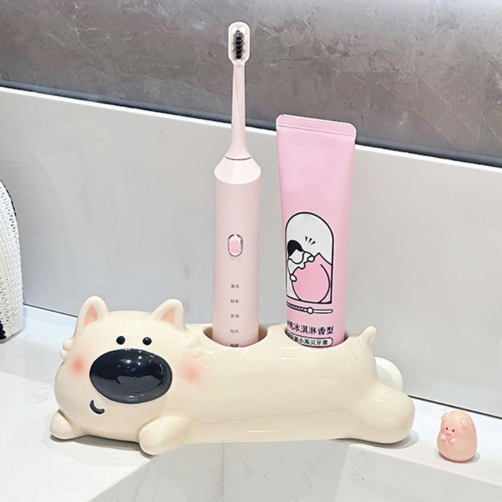 Ceramic Puppy Toothbrush Holder 2 Slot Toothbrush Storage Rack Home Decor