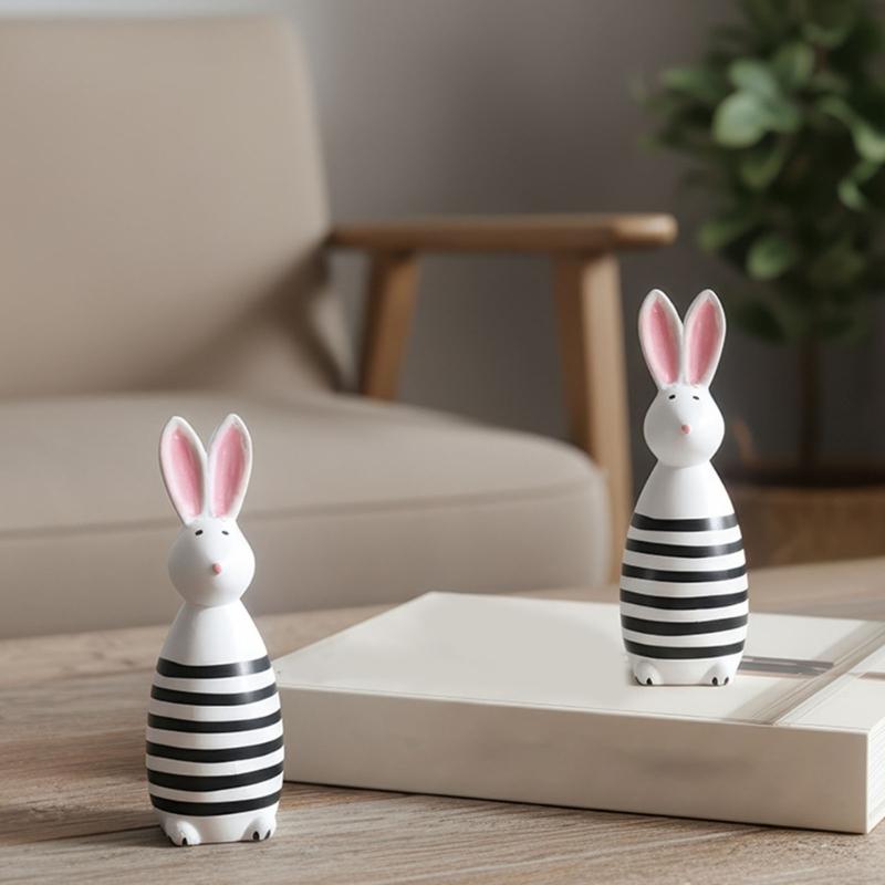 Wooden Bunnies Figurine Easter Rabbit Statue Indoor Easter Decoration Modern Art Spring Home Decors,Bunnies Sculpture