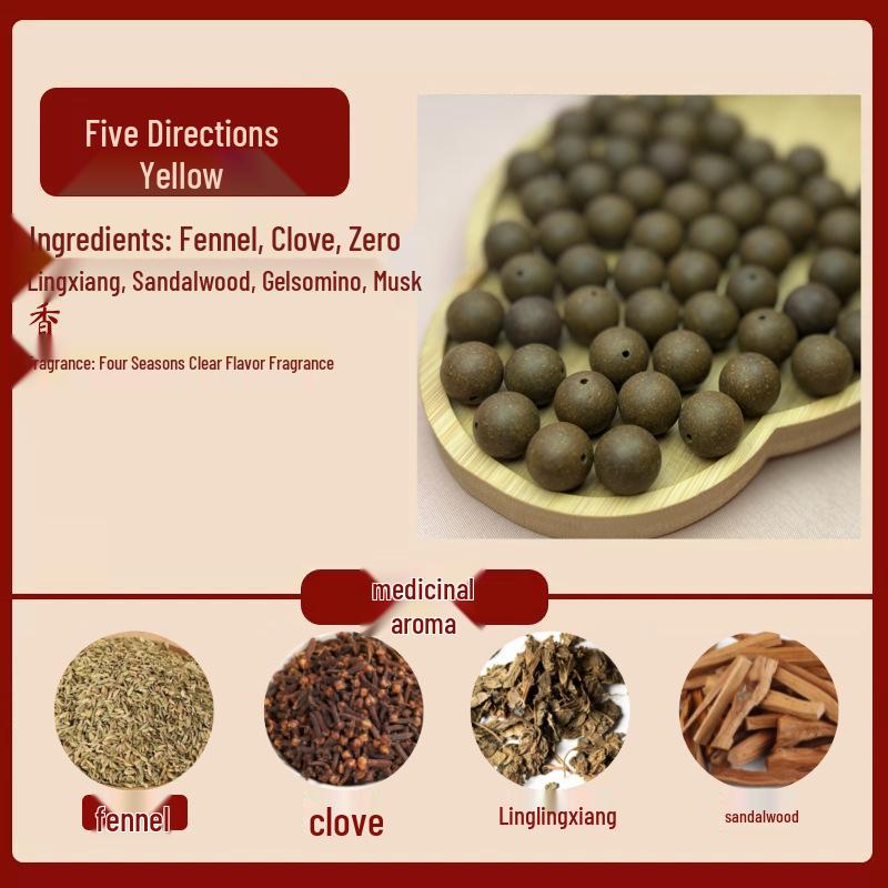 High-grade Natural Mixed Incense Beads, Handmade DIY Five Directions Yellow Medicine, Long-lasting Bracelet Beads. 8mm (Handmade)