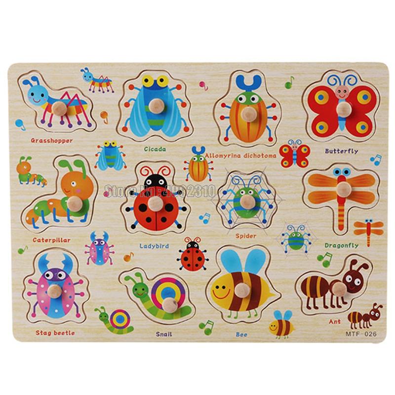 Montessori Educational Toys Game Animal Digital Number Puzzle Board Jigsaw Kids Puzzle Alphabet Letters Wooden Puzzles