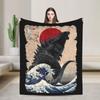 Vintage Japanese Godzillaed Great Wave Flannel Blankets Throw Blanket for Bed Sofa Couch 125*100cm Quilt,