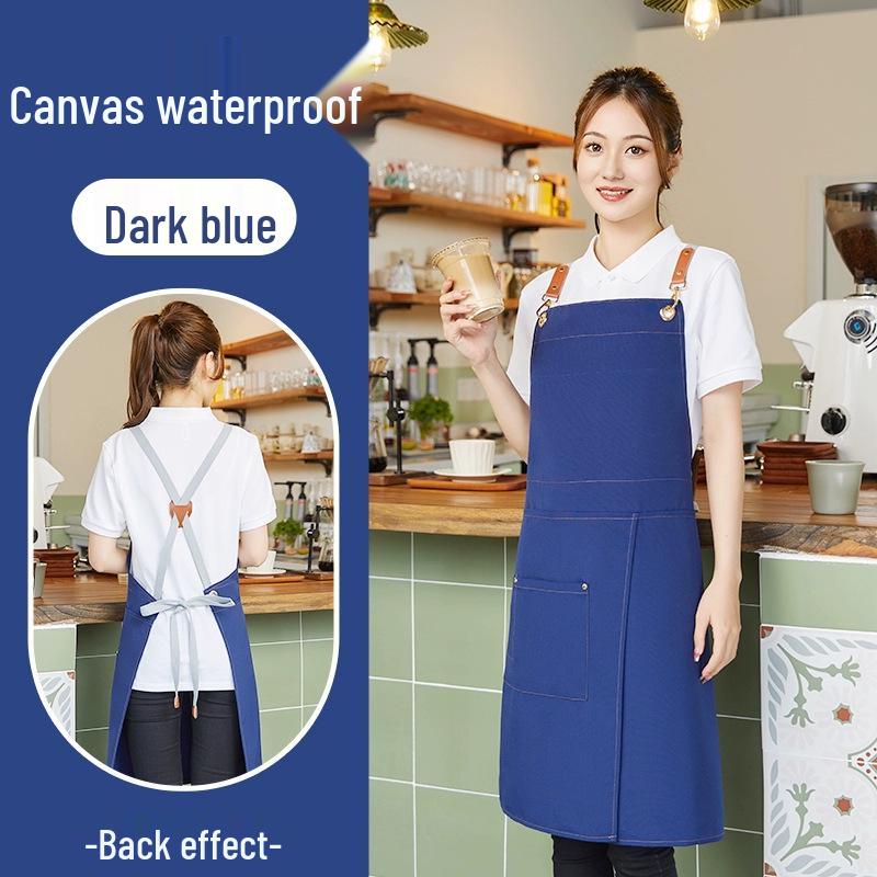 Custom Logo Waterproof Canvas Apron for Restaurant, Dessert, Milk Tea Shop, and Barista