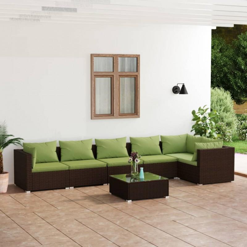 Día y Noche - Día y Noche Set muebles de jardín 7 piezas y cojines ratán sintético marrón