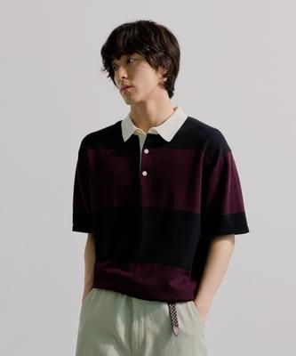 Yunionbeullu Rugby Collar Half Knit [Burgundy]