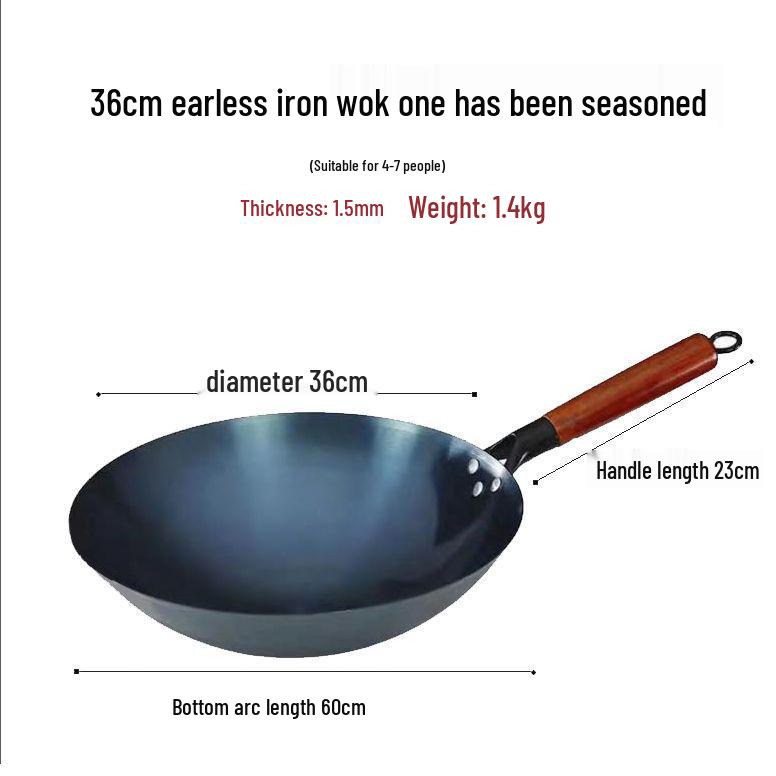 Handmade Non-Stick Iron Wok: Pre-Seasoned, Thickened, Uncoated, Ready for Cooking