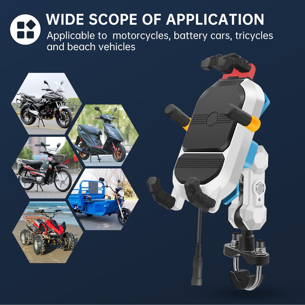 Motorcycles Wireless Phone Mount 15W Fast Charging Bracket Phone Holder for Motorbike Scooter