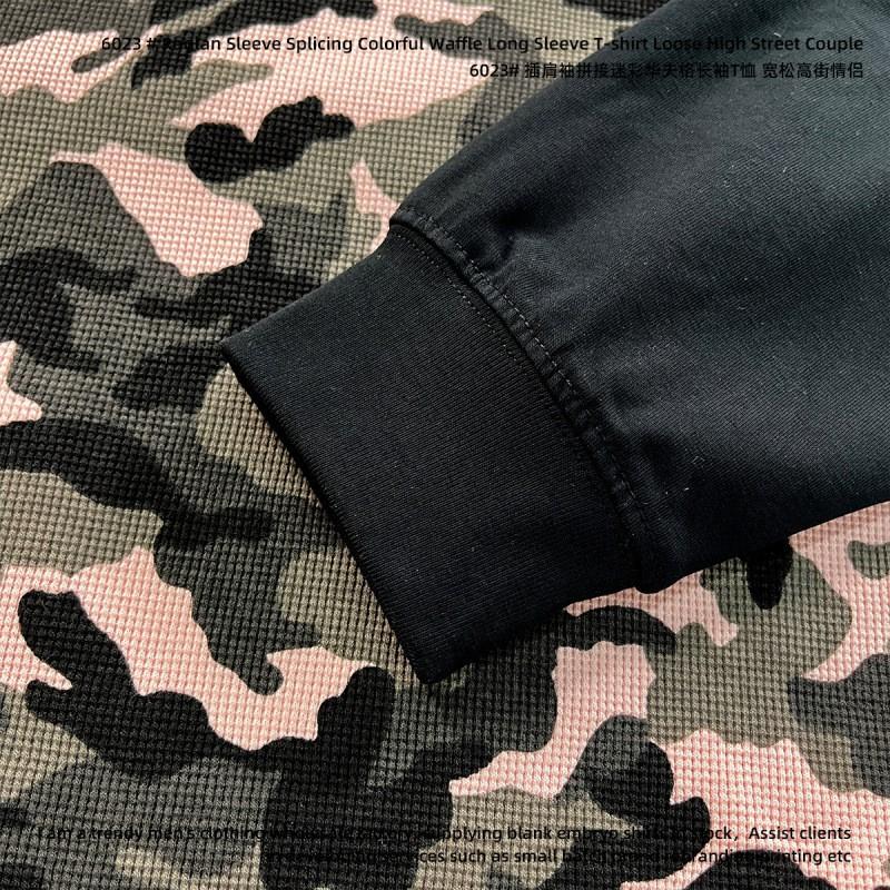 250g Vintage Camo Waffle Knit Raglan Sleeve Boxy Fit Long T-Shirt Couples
