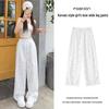 White Floral Yamamoto Women's Slim Straight Wide-Leg Bow Pants - 2025 Summer Collection.