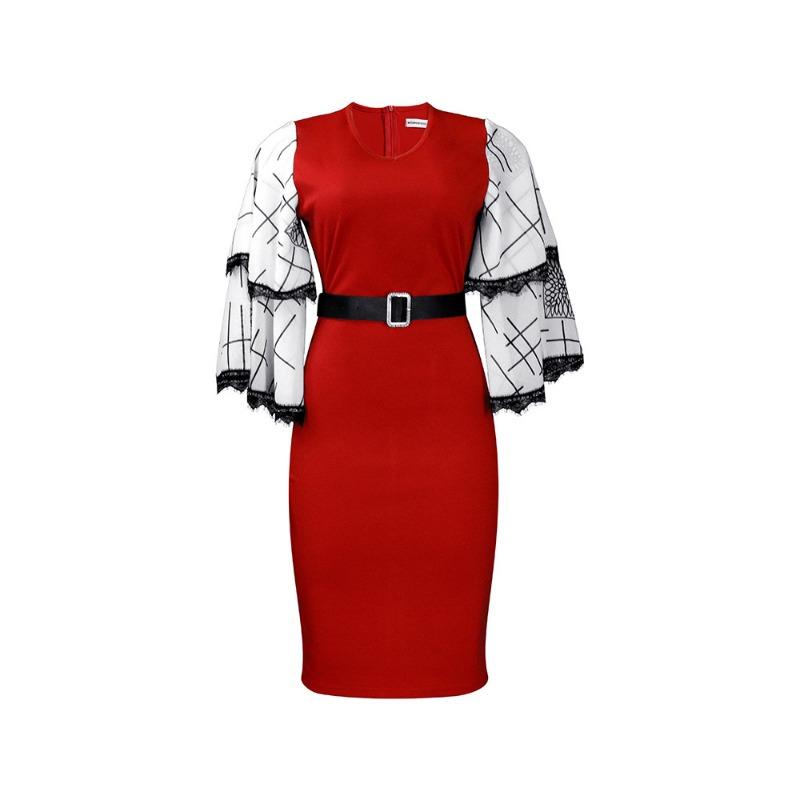 Women's New V-neck Horn Sleeve Hip Wrap Commuter Office Pencil Skirt Dress