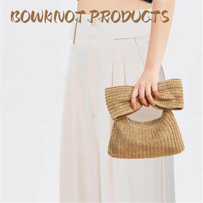 Chic Bowknot Straw Handbag for Women Summer Stylish Design Woven Clutches Cute Purse Suitable for Daily Use Party Holiday Travel