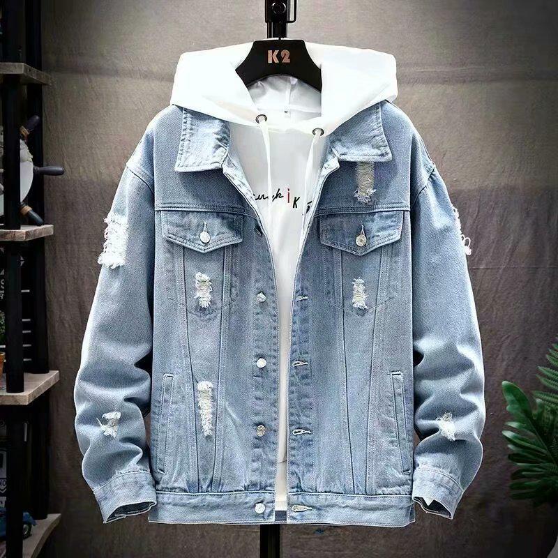 Jeansjacke im koreanischen Stil für Herren – trendige, lässige Herbst-Passform mit Used-Details