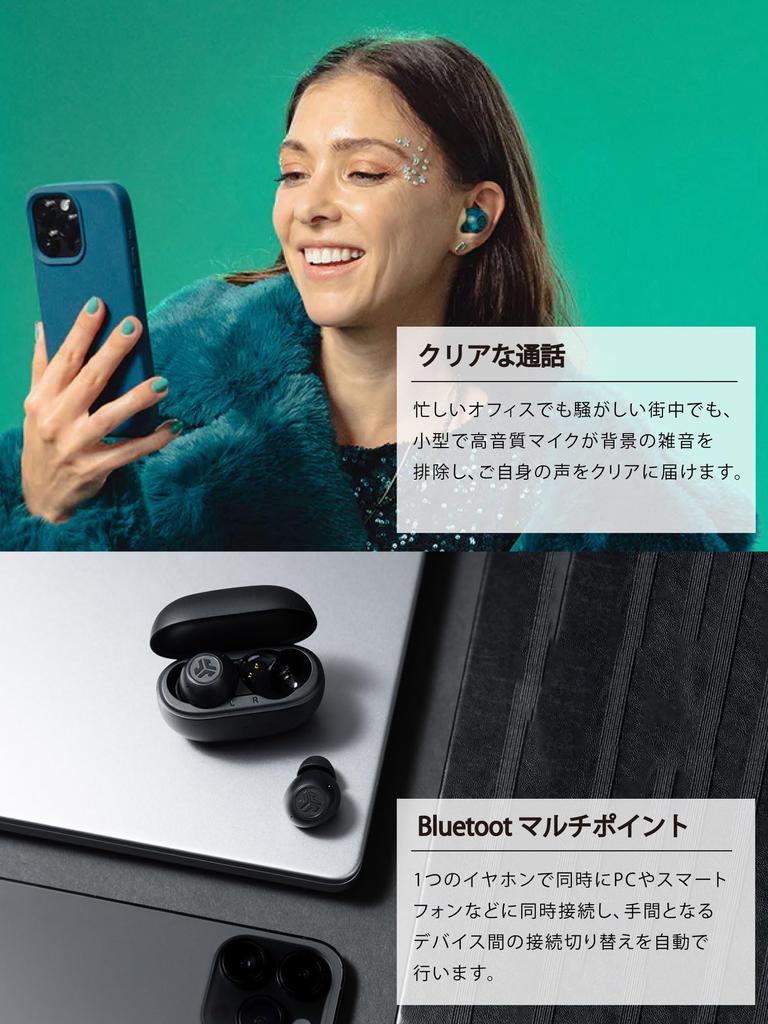 JLab Go Pop ANC Wireless Bluetooth Noise Compact and Clear Skeleton with Long Compatible with iPhone and Clear Green Earbuds, 5.3 Cancelling,