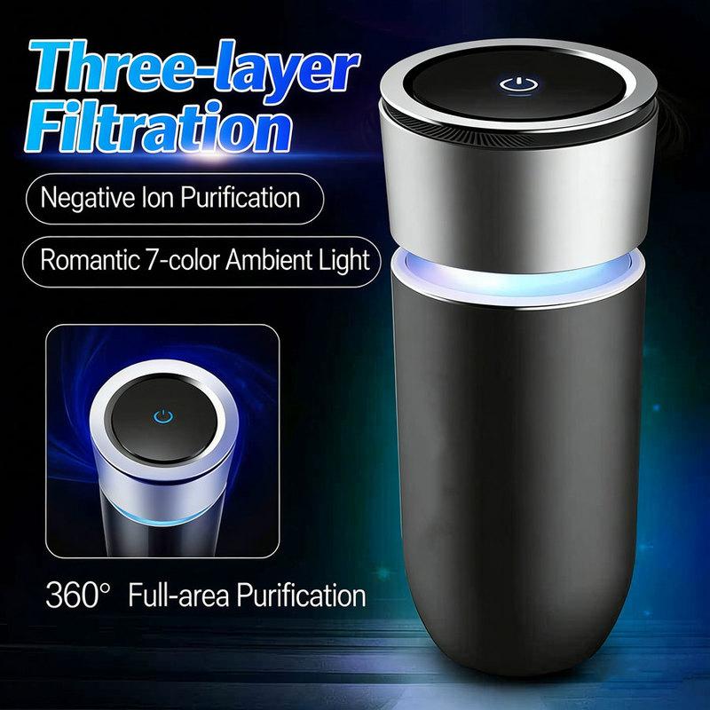 USB Mini Car Air Purifier Hepa Filter Removes PM2.5 Smoke Odor Negative Ion Color Ambient Light USB Powered Car Air Cleaner
