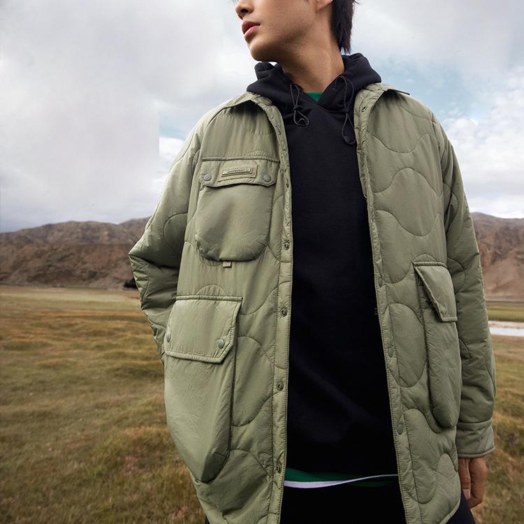 Li Ning CF Suo Solid Color Single-Breasted Long Sleeve Cotton Jacket Men Jacket Olive-Green AJMT239-1