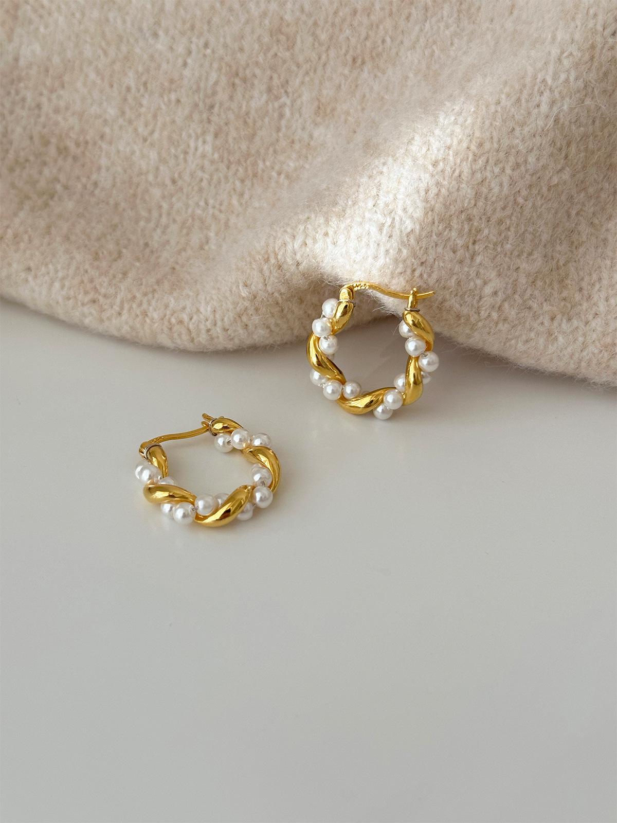 

Французские ретро жемчужные серьги легкая роскошь нишевый дизайн витые извилистые серебряная игла серьги-клипсы универсальные темпераментные серьги новые 925 silver needles